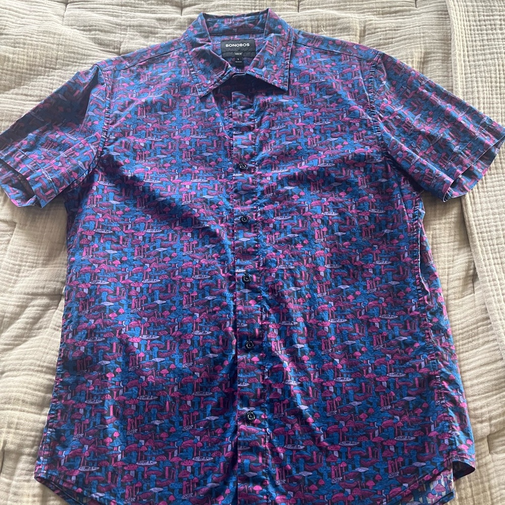 Bonobos Blue and Purple Mushroom Button Down Shirt